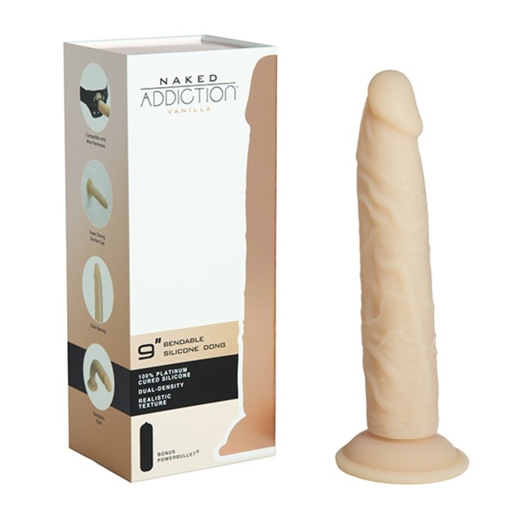 OEM Hajlítható kettős sűrűségű Dildó, Naked Addiction, szilikon, 22,8 cm