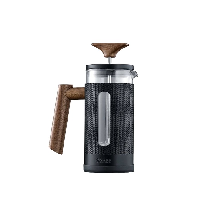 Presa franceza Graef, MFP12, pentru cafea/ceai, capacitate 350 ml, maner ergonomic lemn, material sticla si metal, usor de curatat, baza antiderapanta, ideal camping/rulota, negru