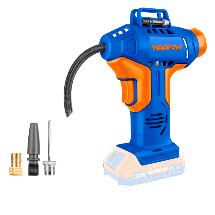 Compresor aer Wadfow, 3 adaptoare, 20V, Li-Ion, 150psi/10.5 bar, Nu include acumulator si incarcator