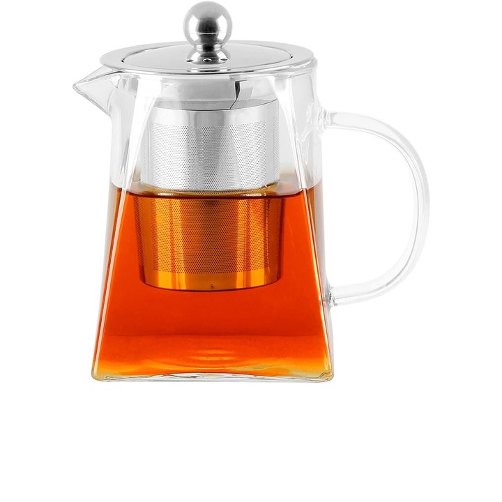 BONNACC üveg teáskanna, 500 ml, hőálló, 304-es szűrővel, rozsdamentes acél edény, átlátszó