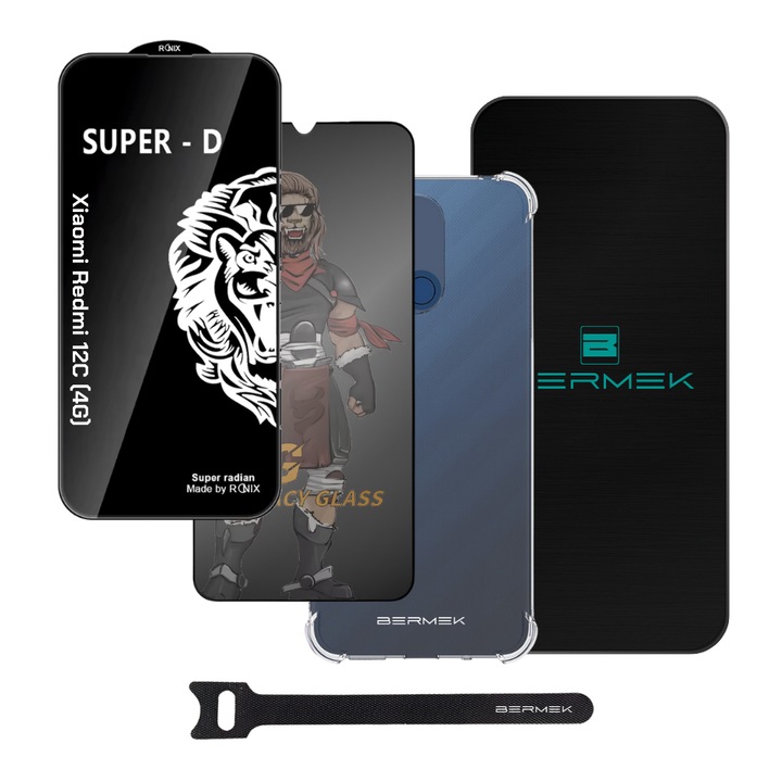 Husa pentru Xiaomi Redmi 12C 4G Antisoc Bermek - Folie sticla - Folie privacy, TPU, Transparent