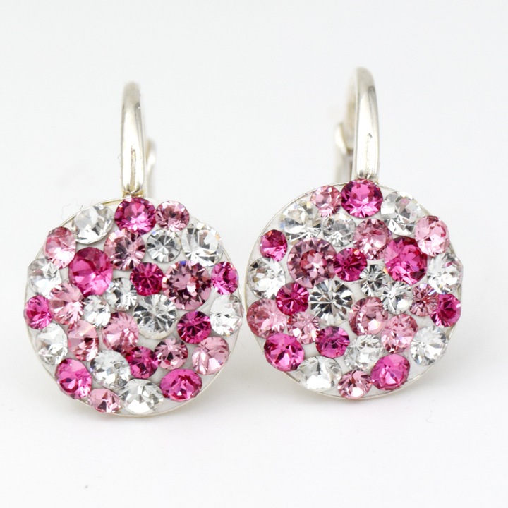 Cercei Swarovski Chaton Ball Leverback White & Rose - Argint 925