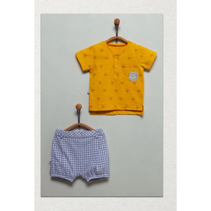 Compleu cu pantaloni scurti pepit, Caramell, 2 piese, TKE6065, Galben