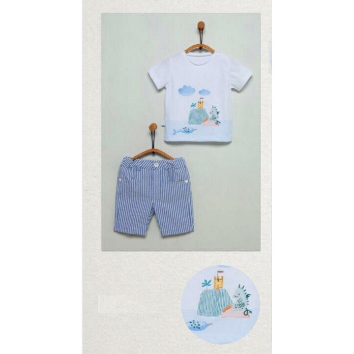 Compleu cu pantaloni scurti pepit, Caramell, 2 piese, TKE6230, Albastru, 68 cm