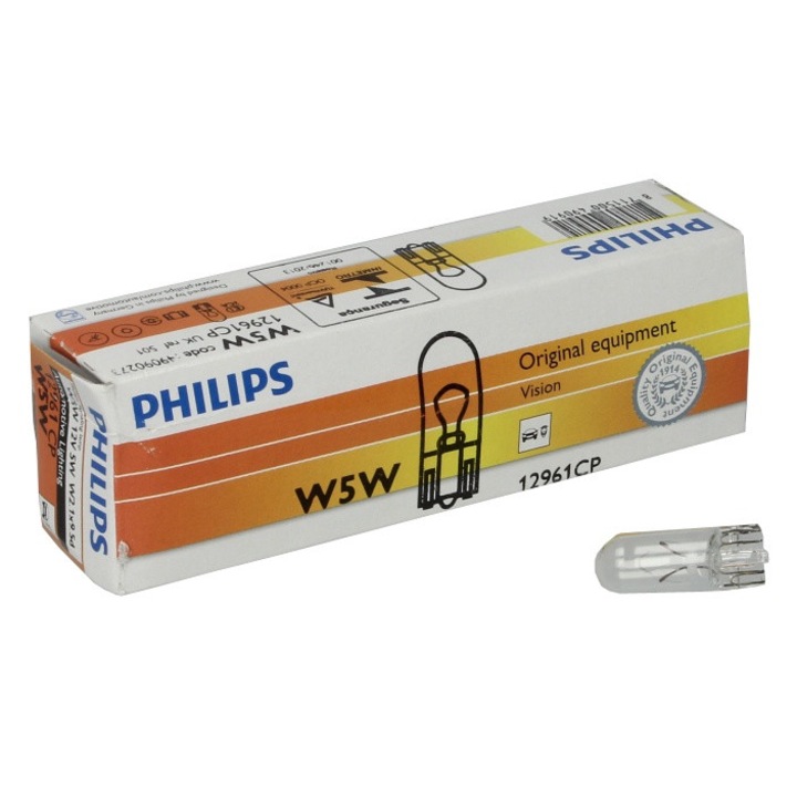 Set 10 bucati bec W5W 12V 5W, W2, 1X9, 5D PHILIPS