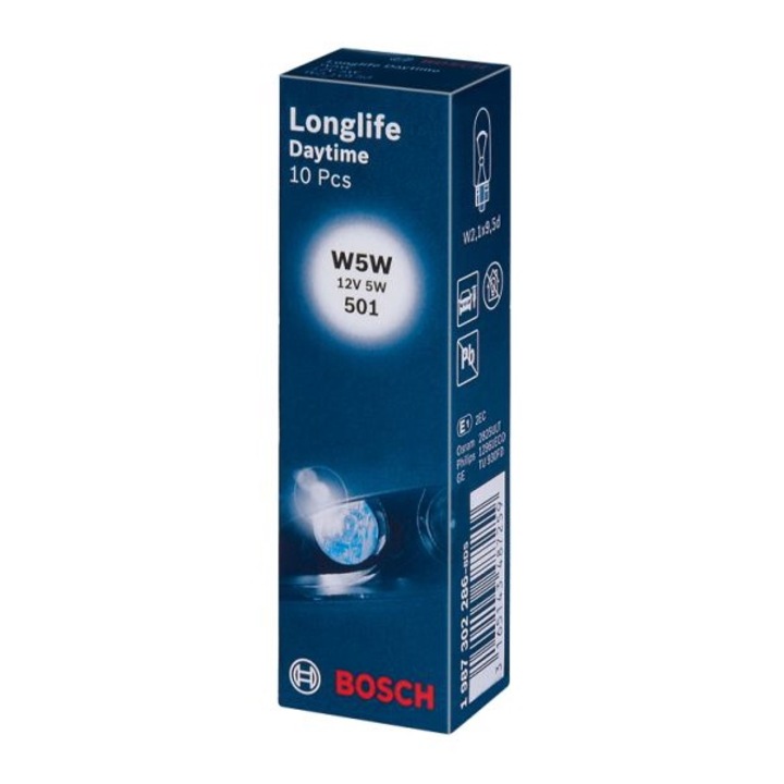 10 db-os izzókészlet W5W 12V 5W, W2, 1X9, 5D BOSCH