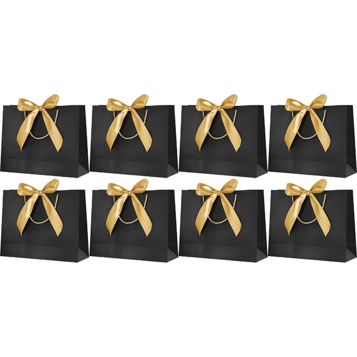 Комплект от 8 подаръчни торбички, QttvbTna, черни, водоустойчиви, 32x25x11cm