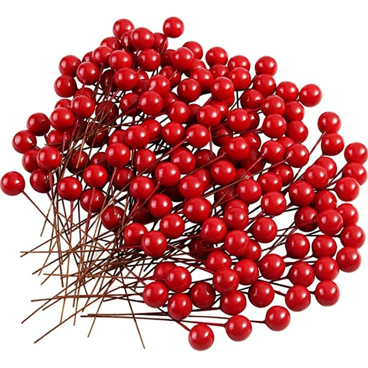 210 db műgyümölcs készlet karácsonyi füzér díszítéshez, QttvbTna, piros, 6 cm