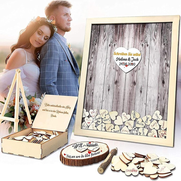 Сватбена книга за гости, QttvbTna, дърво, 38.5x31см, естествен цвят