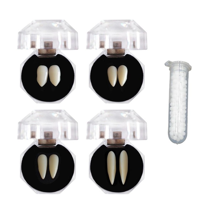 Set 4 perechi colti vampir QttvbTna, pentru cosplay Halloween, alb, 1.3/1.5/1.7/1.9 cm