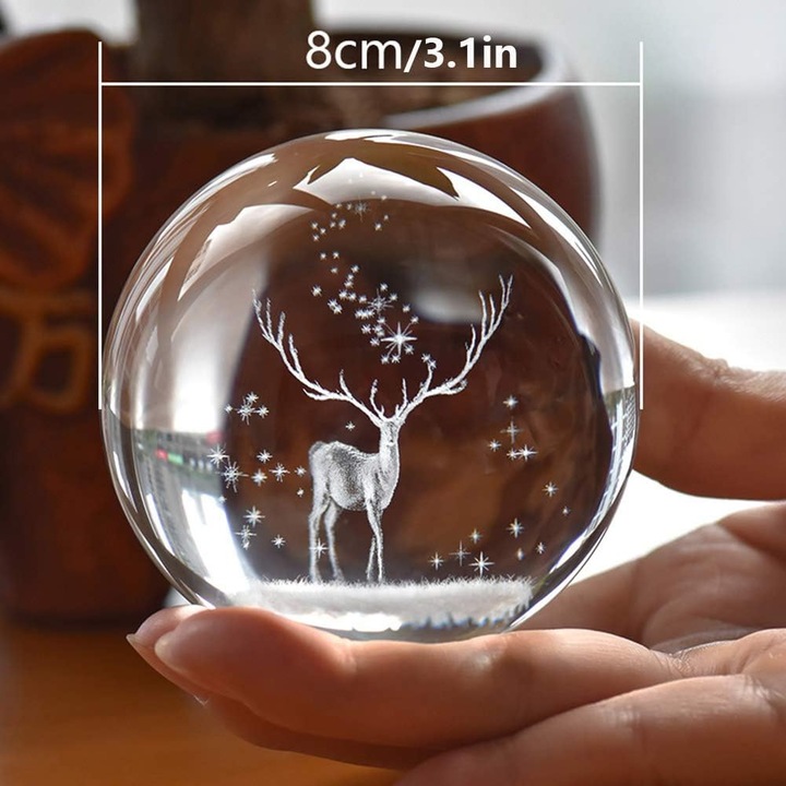 Bila luminos din cristal cu gravura 3D, transparent