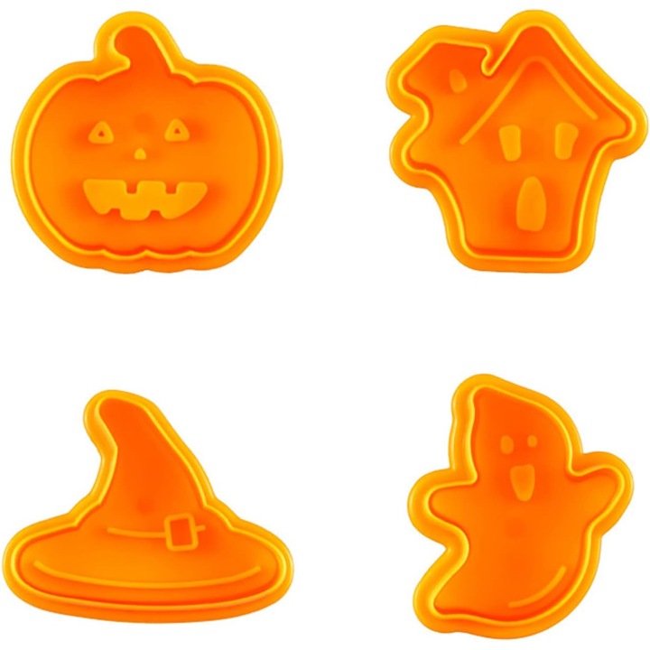 Set de 4 forme prajituri Halloween, plastic, galben, 52x52mm
