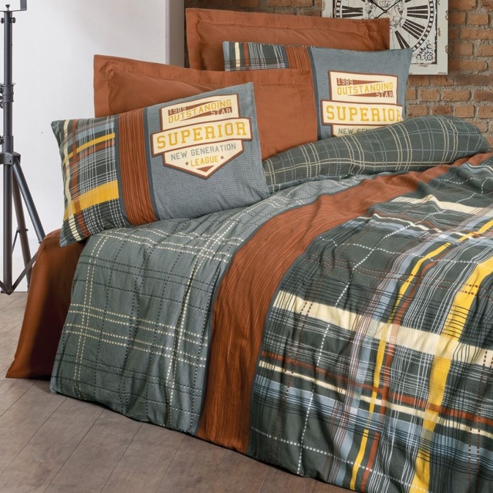 Lenjerie pat dublu, bumbac 100% ranforce, 240 x 260 cm, 4 piese, Cotton Box, Ramiro