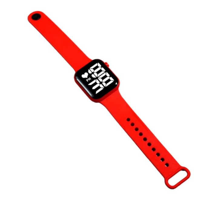 Ceas pentru copii AS9, LED, Curea din silicon, Rezistent la apа, Rosu