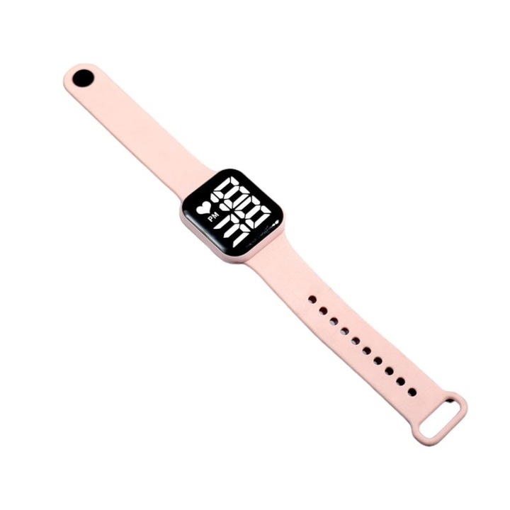 Ceas pentru copii AS9, LED, Curea din silicon, Rezistent la apа, Roz