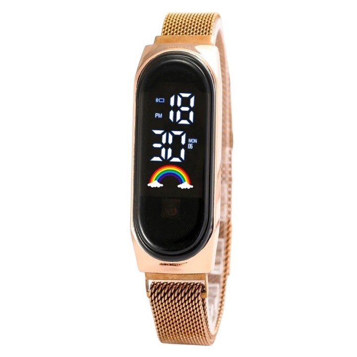 Ceas pentru copii NUBKI M17, LED, Curea din silicon, Aur