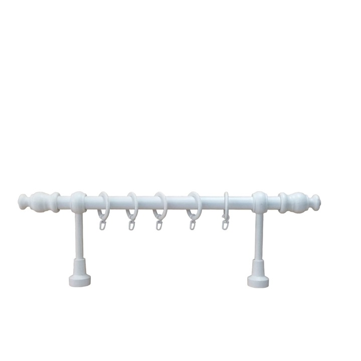 Стругован дървен корниз за пердета, Бял, 160 см, включени аксесоари