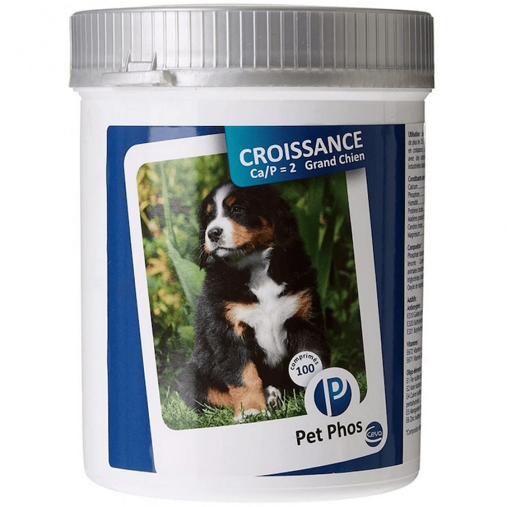 Supliment nutritiv pentru caini Pet Phos Croissance Ca/P=2, Grand Chien, 100 tablete