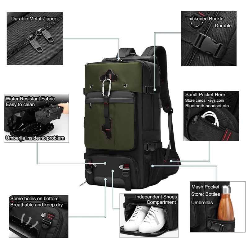 Rucsac laptop 15.6", impermeabil, expandabil, pentru excursii sau sport, cu spatiu pentru incaltaminte, Escalate, 31x18x58 cm, Verde