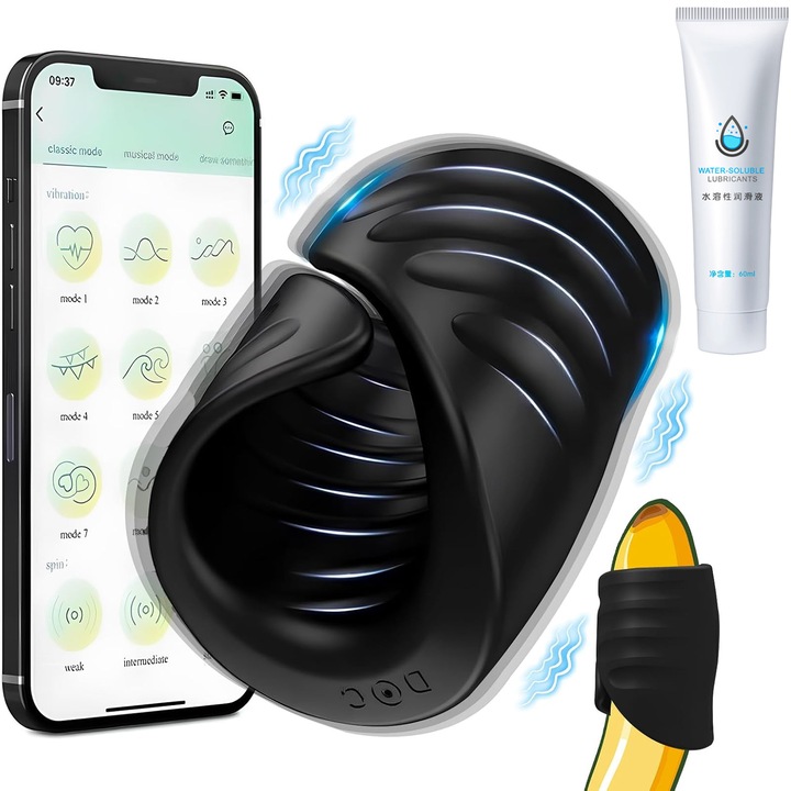 Masturbator Barbati Automatic, Hggzeg, Jucarie sexuala cu vibrator masculin, Control de la distanta prin aplicatie, 9 moduri de vibratie, Cu lubrifiant, Incarcator magnetic, Rezistent la apa, Design ergonomic, Usor de curatat, Silicon, 5.8*8.6cm, Negru