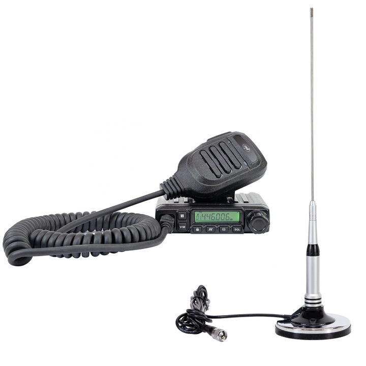 Радиостанция UHF PNI Escort HP 446, 199 канала, ASQ 9 нива, мощност от 0.5W до 15W, NRC и UHF PNI UF400 антена, 47 см, 430-470 MHz с включена 120 мм магнитна основа