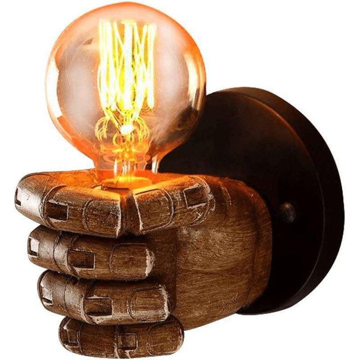 Lampa De Perete Vintage in Forma de Pumn, Industriala Retro, E27, Ideala pentru Coridor, Bucatarie, Dormitor, Restaurant, Cafenea, mana dreapta