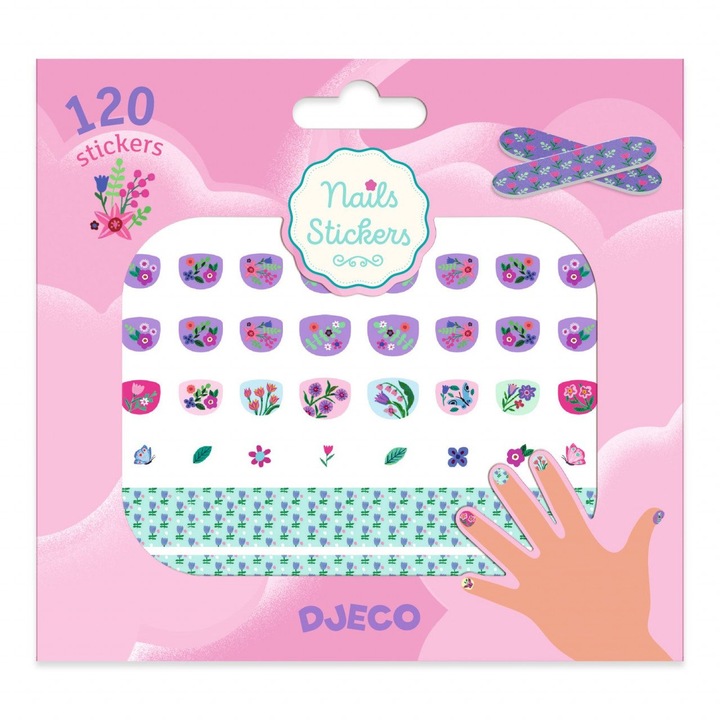Stickere pentru unghii Djeco, model flori, +4 ani, multicolor