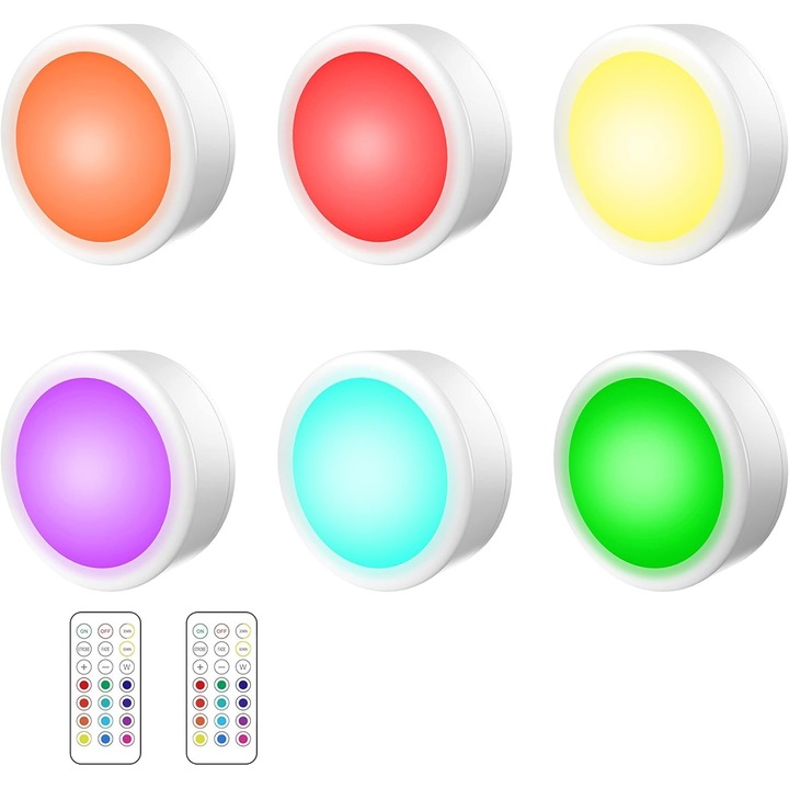 Smart LEDs, Grelys Print, Wireless, 6 бр., 13 цвята, включени 2 дистанционни управления, работа на батерия, 2 режима на работа, таймер