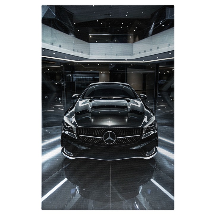 Tablou Canvas Automobil de Culoare Neagra Stralucitor, Masina de Lux pentru Iubitorii de Mercedes Asezata in Mall, Pictura Digitala 40x25CM