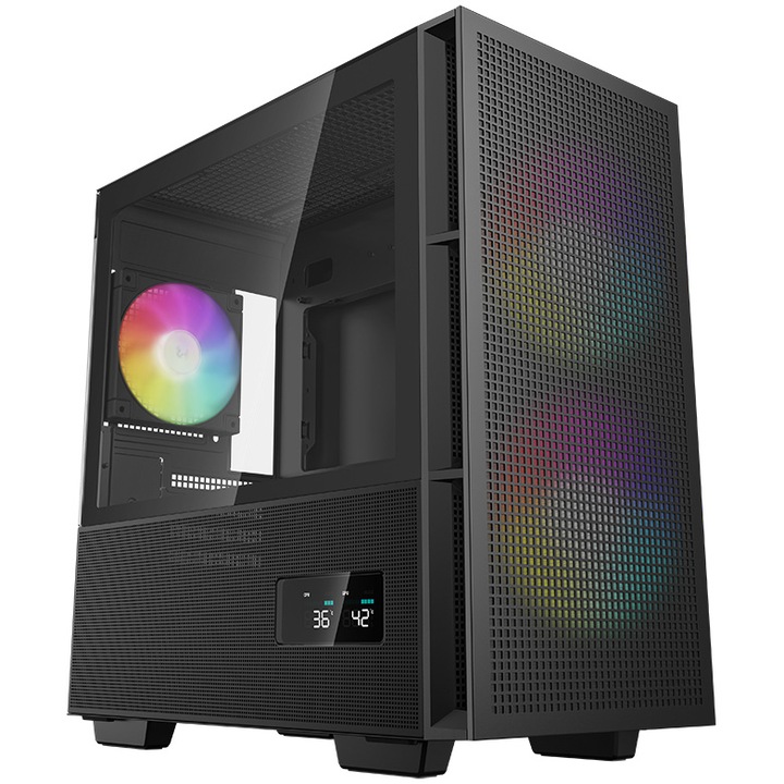 Компютърна кутия DeepCool CH360 DIGITAL, Mid-Tower, Без захранване, ATX, Черен