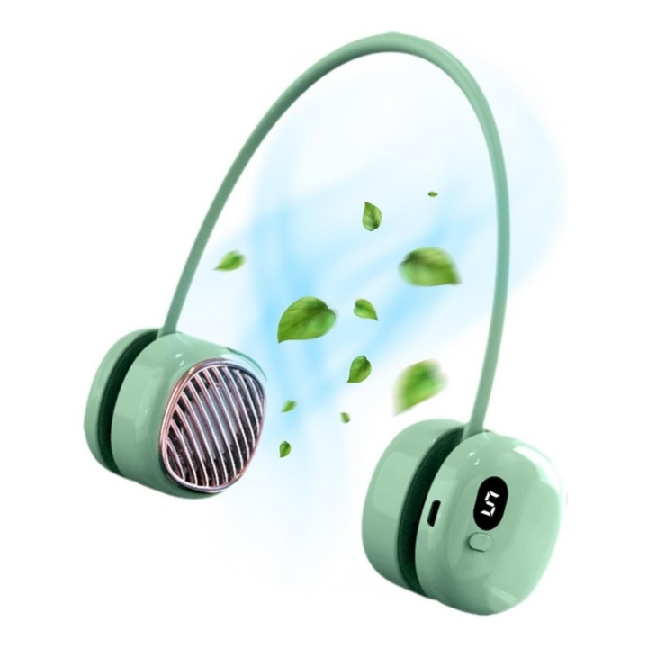 BOMSTOM преносим вентилатор за врата, 5 скорости, LCD, сгъваем, зелен, 58x58x48.5mm