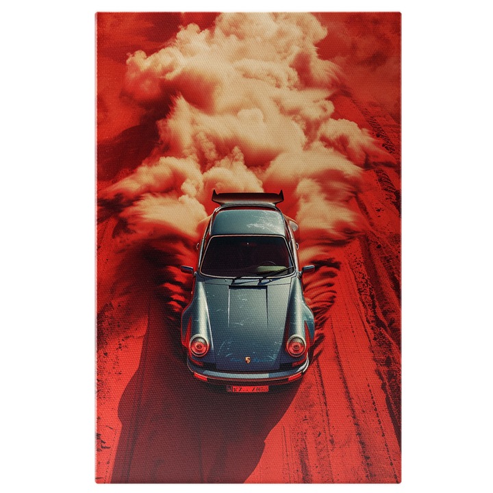 Картина на платно, Синьо Porsche 911 Turbo Collector, през пустинята с червен пясък, 90x60CM