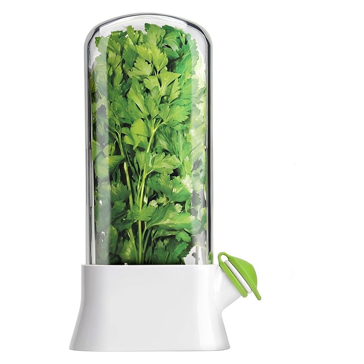 Recipient cu rezervor de apa pentru depozitarea verdeturilor proaspete, Separator Detasabil, Usor de Curatat, Mentine Prospetimea pana la 3 saptamani, pentru Patrunjel, Leustean, Coriandru, Telina, Tarhon, Busuioc, Amtok, Alb