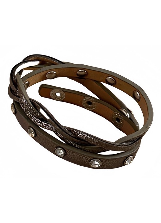 Bratara piele impletita punk rock vintage, Piele naturala, Maro