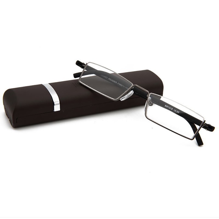 Ochelari de lectura, ultra-usori, 50x30x120mm, cu etui, model unisex, cu etui ochelari, negru