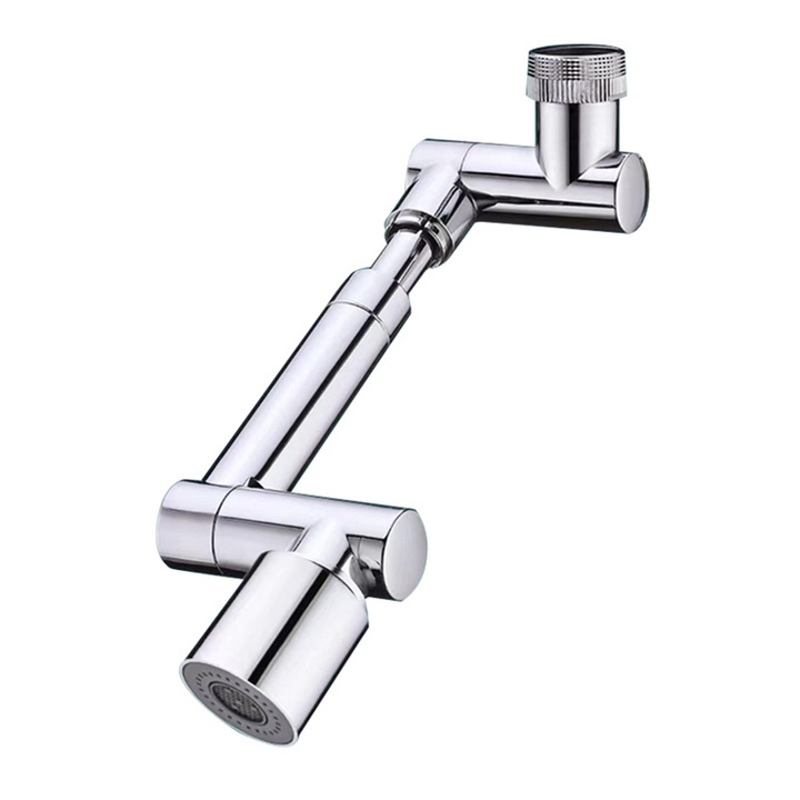 Adaptor robinet universal, functie economizor, extensibil si rotativ 1440 grade pivotant in orice directie, doua moduri dus si bule, cromat, Argintiu
