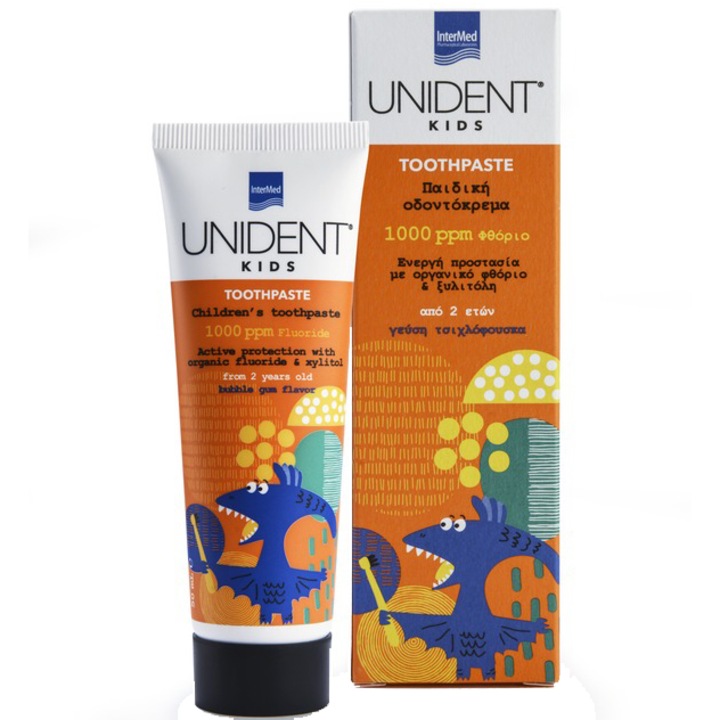 Паста за зъби с флуорид Intermed Unident Kids 1000 ppm, За деца, 50 мл