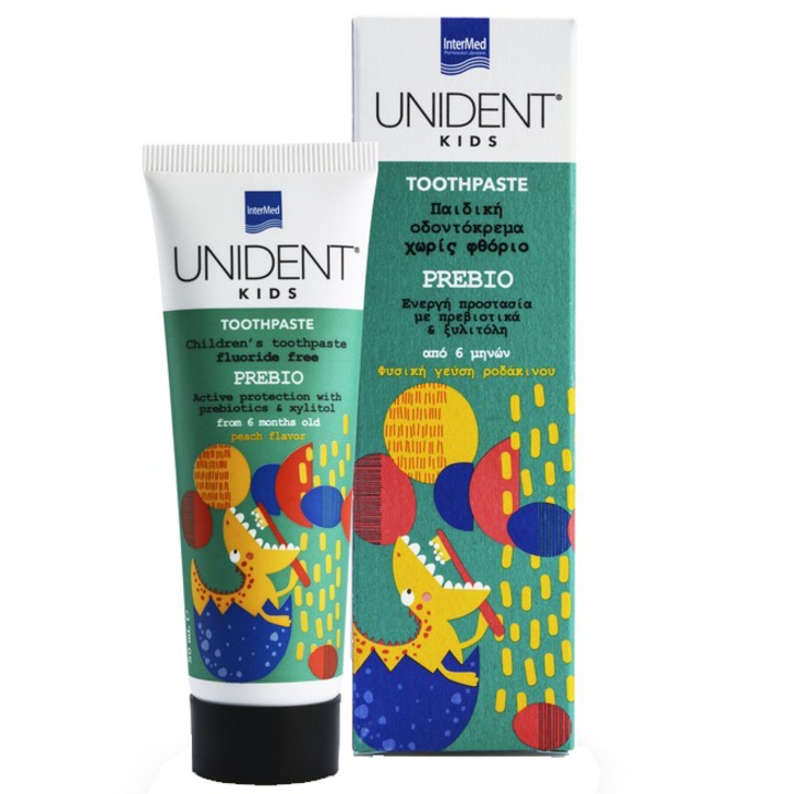 Fogkrém gyerekeknek fluorid nélkül, Intermed Unident Kids Prebio, 50 ml