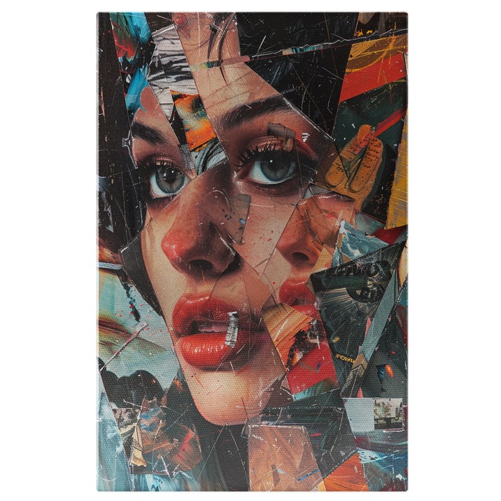 Tablou Canvas Abstract fata din bucati de ziar- mozaic, machiaj simplu, poze, Pictura Digitala 60x40CM