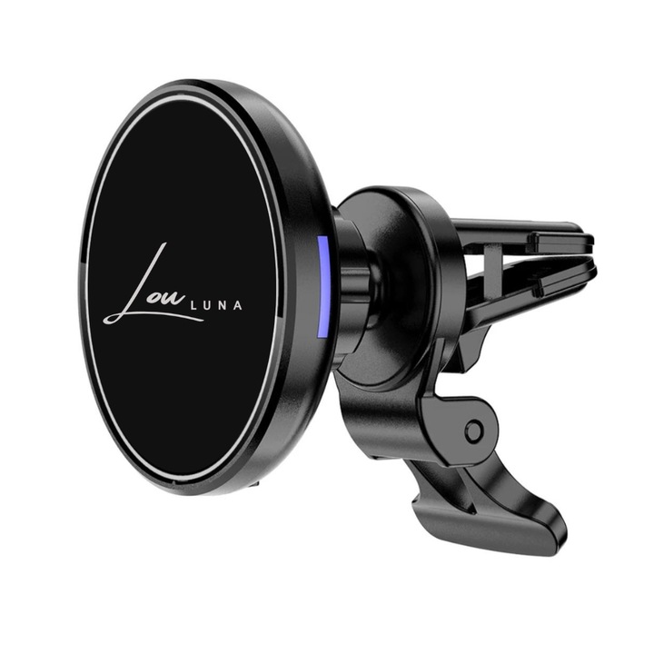 Suport Telefon Auto MagSafe, Universal iOS si Android, LouLuna, Incarcare rapida Wireless 15 W, Rotire 360 de Grade, Magneti Neodium, Prindere Grila Ventilatie, Negru