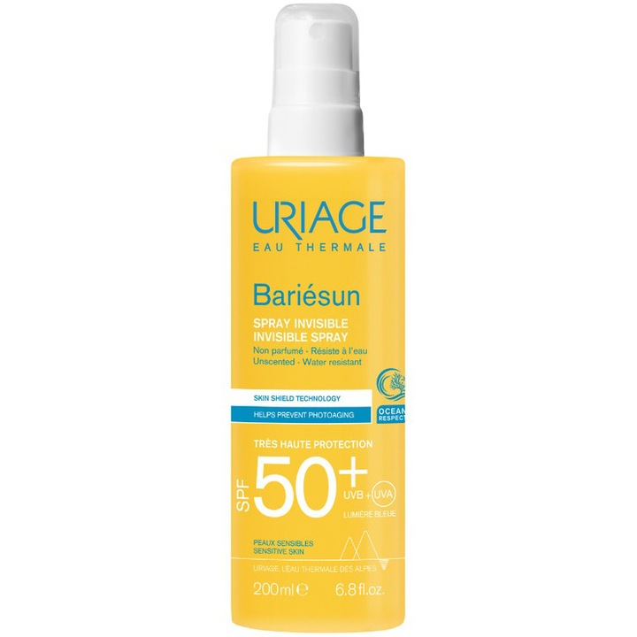 Spray invizibil fara parfum cu protectie solara SPF 50+, Uriage Bariesun, 200 ml