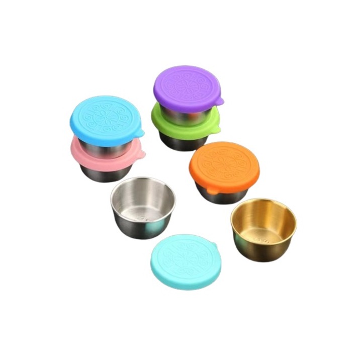 Set 6 Recipient pentru salata, Yvttve recipiente condimente inox cu capac silicon, multicolor