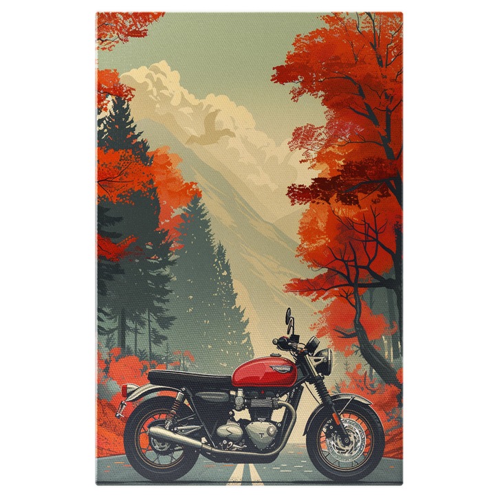 Картина на платно На кръстопът Harley Davidson Motorcycle Stops in the Forest, Digital Painting 100x70CM