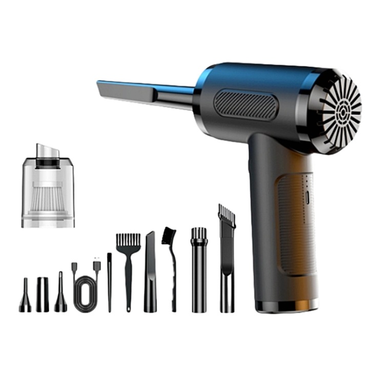 Aspirator portabil Pro, suflanta / aspirator / pompa, 3 in 1, 6000 PA, 50.000 RPM, 40 min. autonomie, 57 * 177 mm, cu accesorii multifunctionale, pentru stergerea prafului de pe tastaturi sau lentile / curatarea vehiculelor / umflarea piscinelor, negru