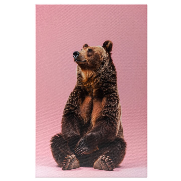 Картина на платно Художествен изглед към небето Седнала мечка Гризли Спокойствие и щастие, Дигитална живопис 40x25CM