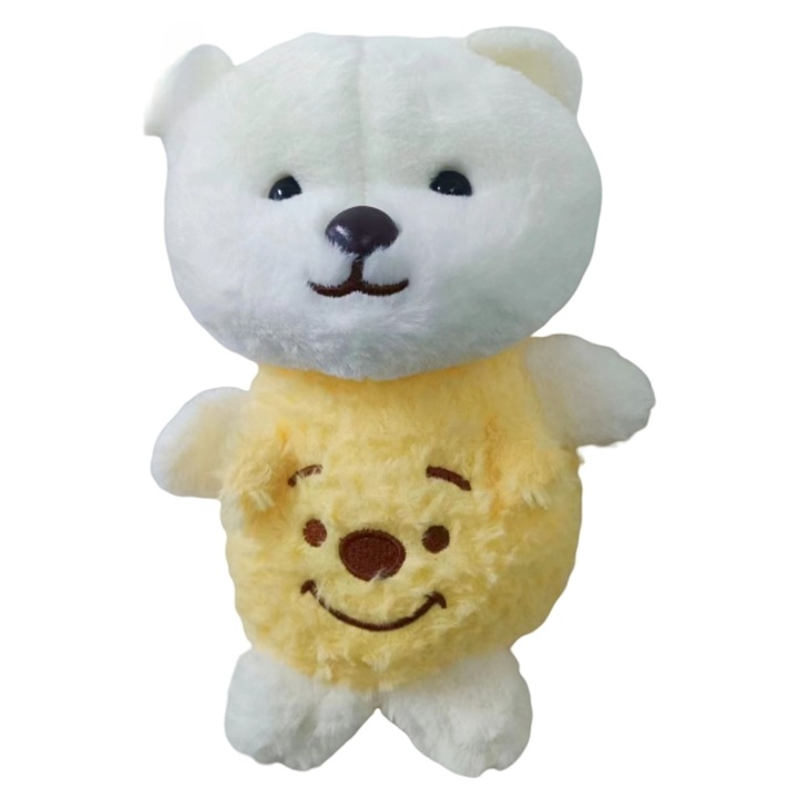 Jucarie de plus, Urs zambitor in galben, dragut, 100% fibra de poliester, 22X15X12 cm, suport pentru a juca cu masina de clip papusa