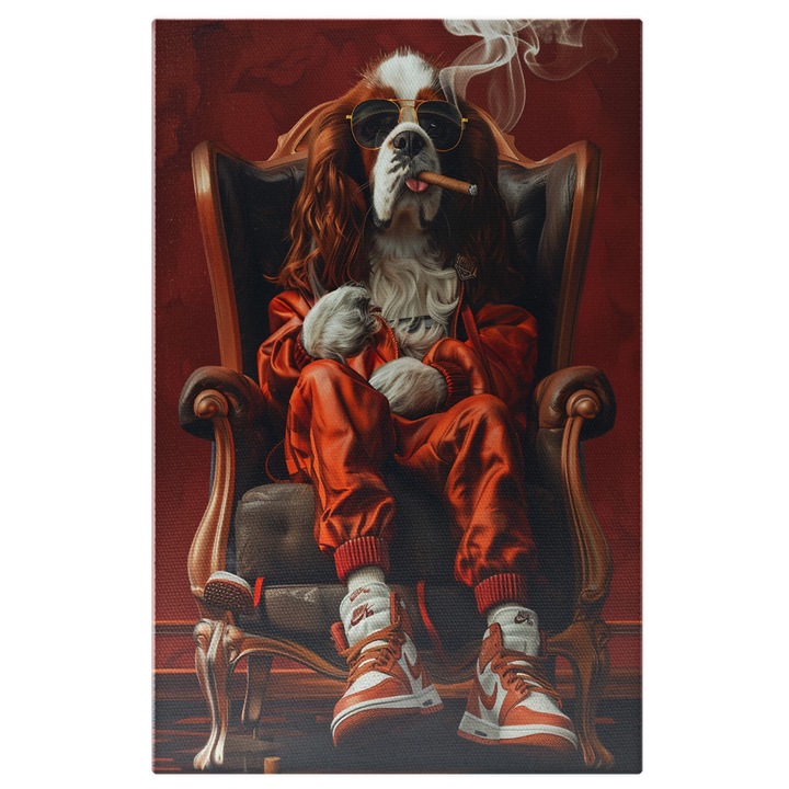 Snoop Dog Lookalike Canine Variant szivarral és barna Nike kosárlabda vászonfestéssel, digitális festéssel 100x70cm