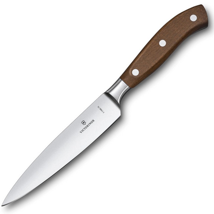 Cutit chef bucatar Victorinox Grand Maitre Wood, forjat, lama 15 cm, maner lemn, cutie cadou