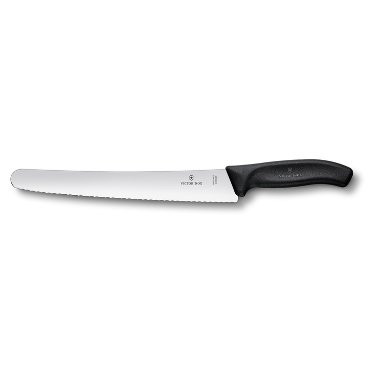 Cutit pentru paine si patiserie Victorinox Swiss Classic, lama zimtata 26 cm, varf rotund, maner negru plastic