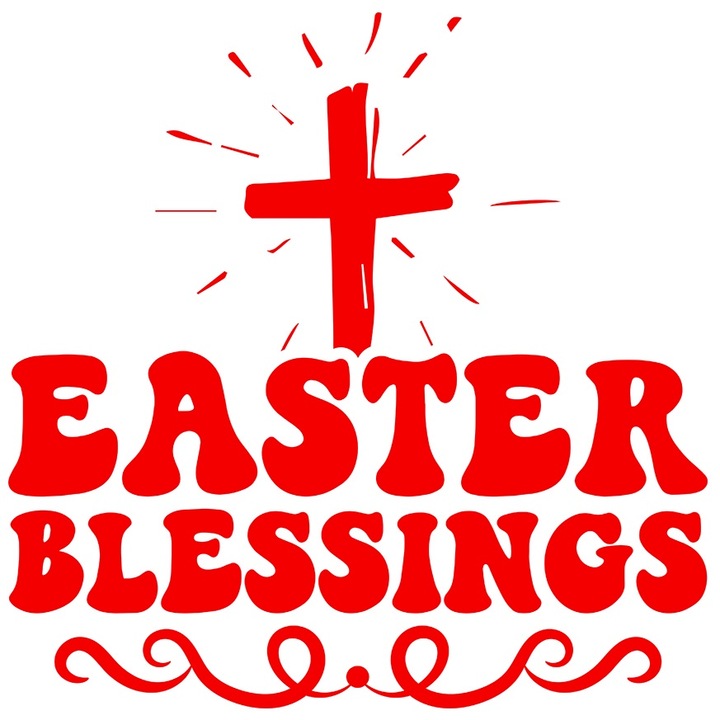 Sticker Exterior cu o cruce si textul in engleza "Easter blessings" - binecuvantari de Paste, Vinyl Rosu, 25 cm